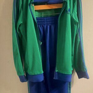 Size M Adidas Originals Trefoil Tracksuit Set Jacket + Pants Green/Blue (2pc)